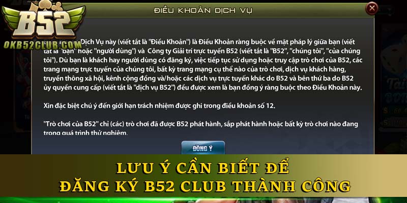Lưu ý cần biết để đăng ký B52 Club thành công
